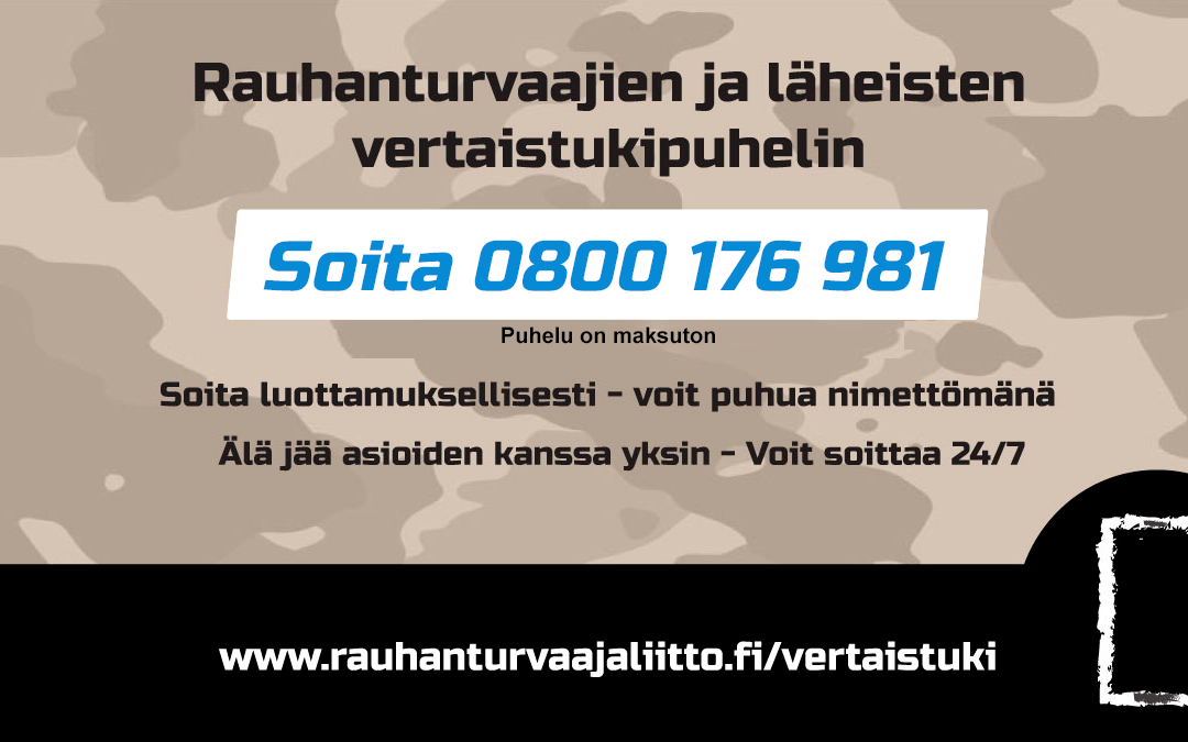Kriisinhallintaveteraanien tukipuhelin muuttuu maksuttomaksi elokuusta alkaen